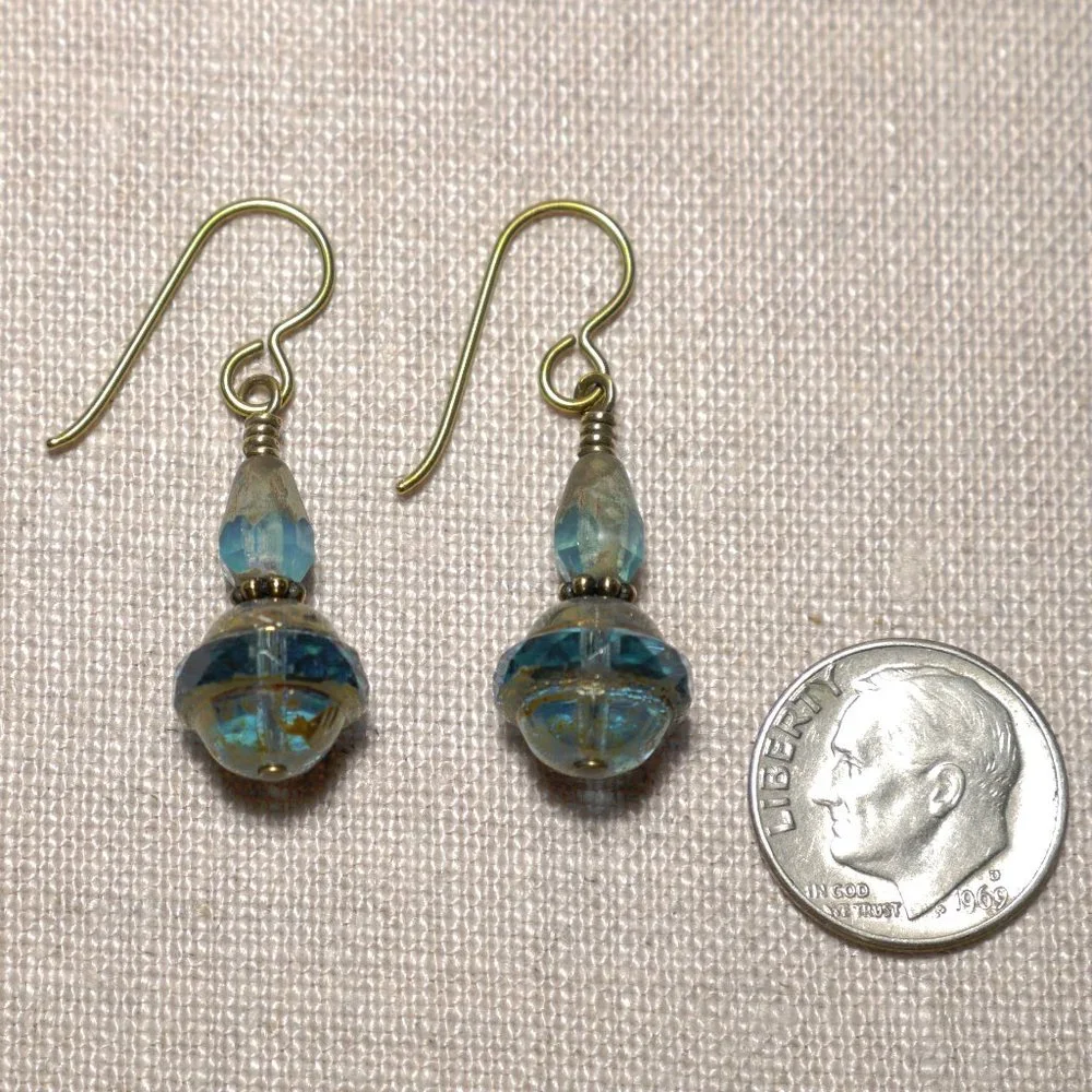 Hand Crafted Handmade Earrings Translucent Aqua Czech Glass Beaded Earri… - Picture 3 of 4